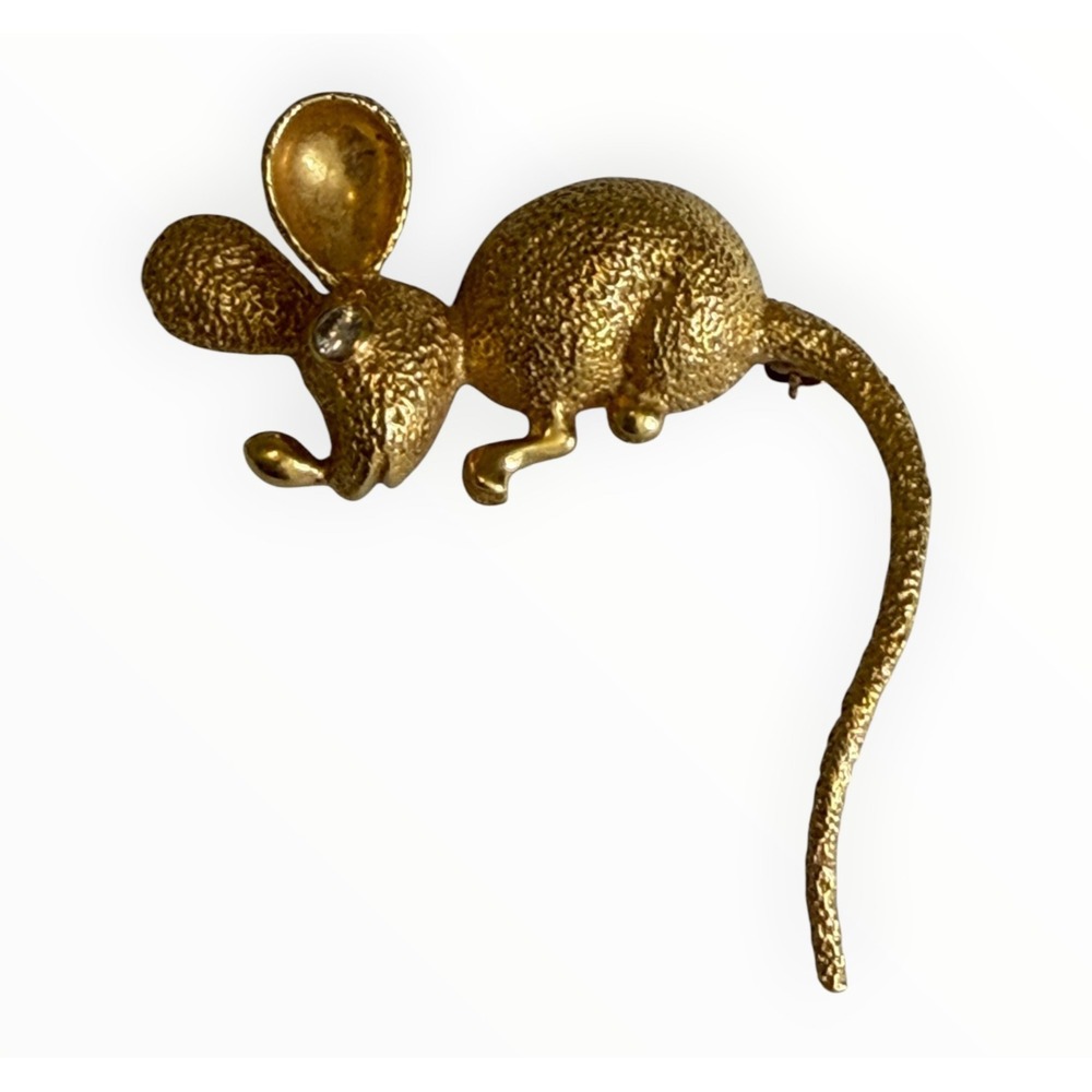 18K Gold Mouse Brooch Pin Diamond Eye Vintage 1970s CDL Carl Lindstrom 6.44g‎